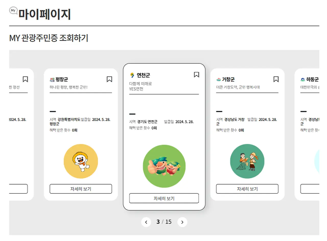 디지털 관광주민증 마이페이지