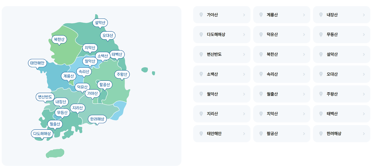 국립공원 예약통합시스템 이용 가능한 시설