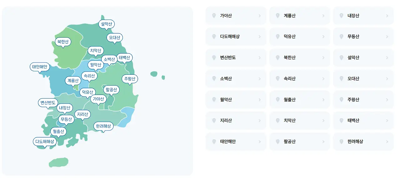 국립공원 예약통합시스템 이용 가능한 시설